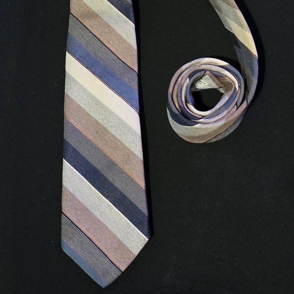 Vintage Bristol Bay Striped Necktie‎ - Polyester Cotton Blend - Retro Style